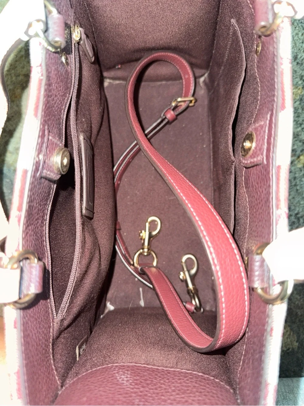 Coach Pink and Burgundy Signature Canvas Tote with Cream Logo Patch
